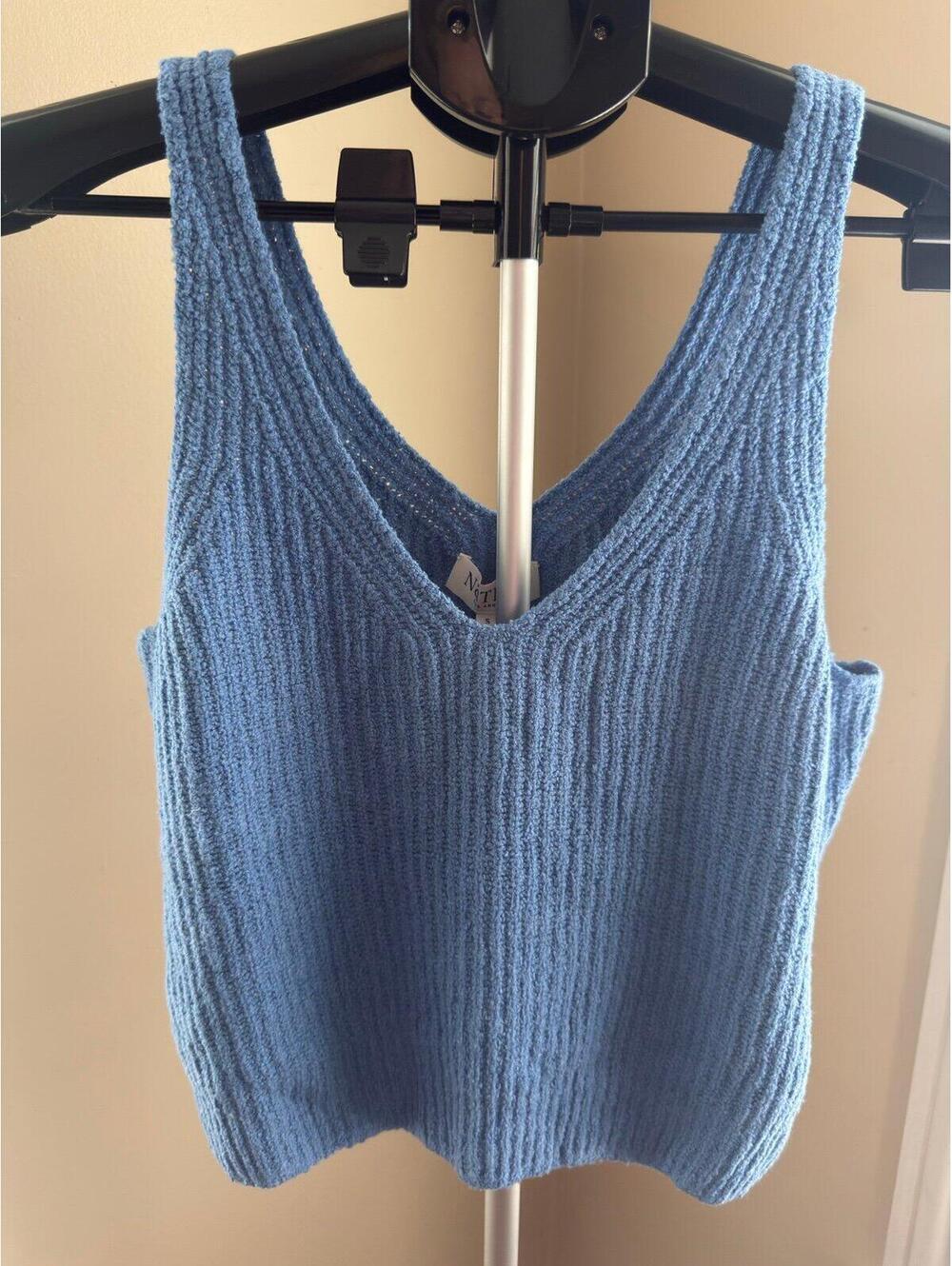 Nation Los Angeles Blue Textured Knit Tank Top Sweater NWT Size Small